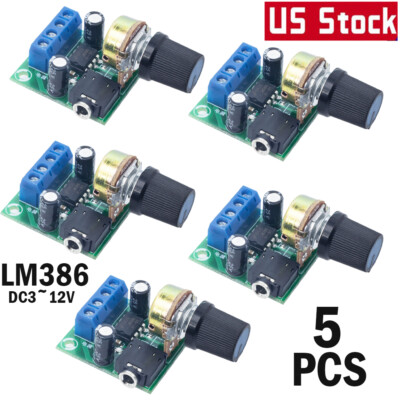 5 *Adjustable Volume LM386 Mini Mono Audio Power Amplifier Board DC3V~12V Module