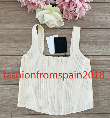 ZARA NEW WOMAN KNIT CORSET TOP STRAPY ASYMMETRIC HEM OYSTER WHITE