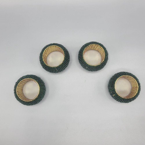 Beaded Green & Gold Napkin Rings Set Of 4 Elegant Table Dining Decor - 第 6/9 張圖片