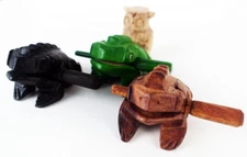 Guiro Percussion Instruments Wooden Frog 3 Pieces Set of 3 Natural Wood Green