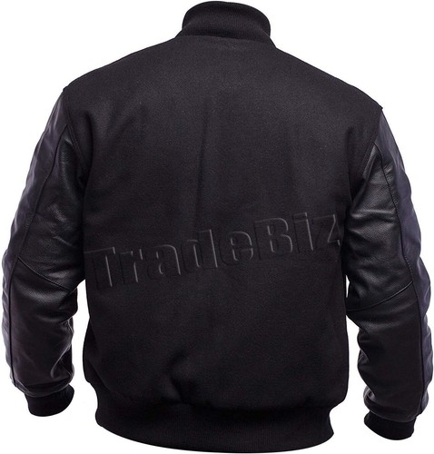 Men's Varsity Bomber Baseball Letterman College Jacket Wool Body & Leather Arms - Picture 10 of 12