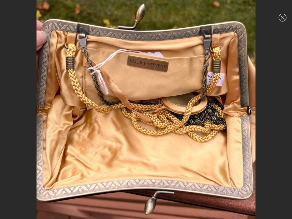 Bolso sin asas vintage dorado amarillo bolso de noche Valerie Stevens Foto 3 de 4
