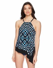 Coastal Blue Women's Control Swimwear Asymmetrical Hem Tankini Top Large 