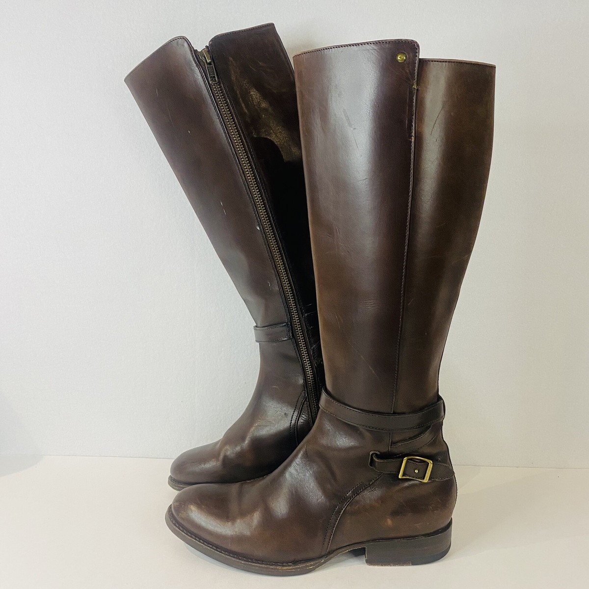 Frye 4001 Boots Brown Leather Side Zip Pull On Riding Boots