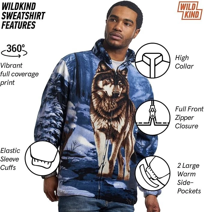 Wildkind Snow Grey Wolf Jacket Wolves Howling Moon Lone Blue Sweater M-4X image 6