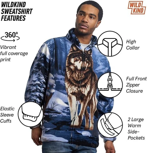 Wildkind Snow Grey Wolf Jacket Wolves Howling Moon Lone Blue Sweater M-4X image 6