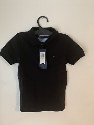 Tommy Hilfiger Boys Black Flag Polo Shirt Size Short