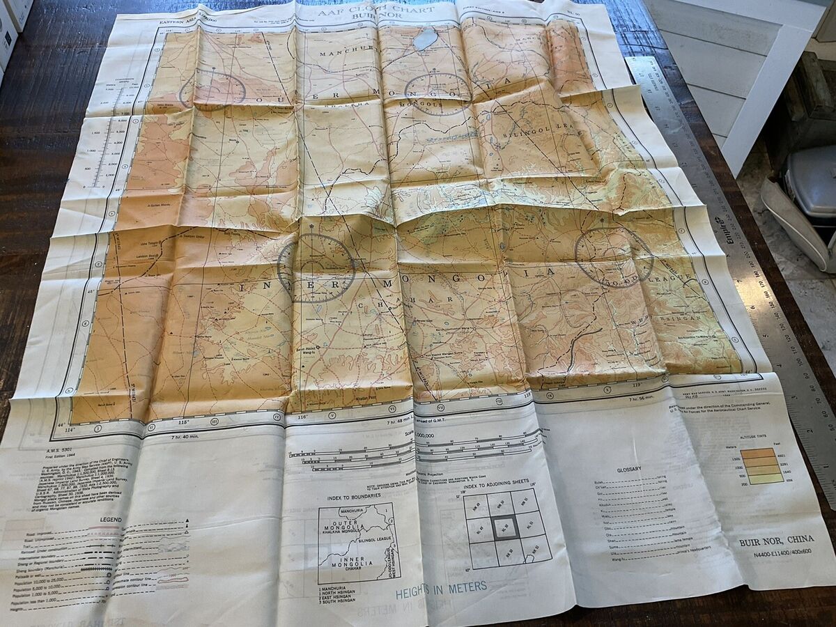 ORIGINAL WWII USAAF 14TH AF PILOT SILK MAP BUIR NOR TSITSIHAR