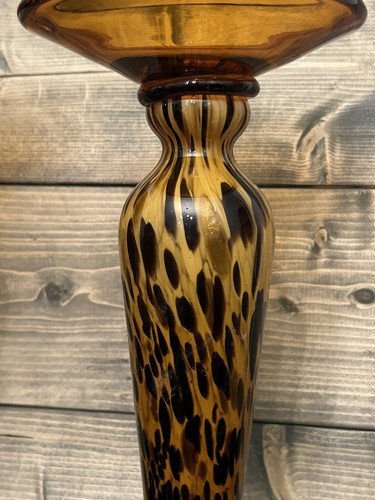 Hand Blown Amber Cheetah / Leopard print Glass Candle Holder Set (2) - Picture 6 of 13