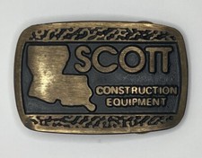 1980s DynaBuckle Scott Construction Equipment Solid Brass Belt Buckle Louisiana