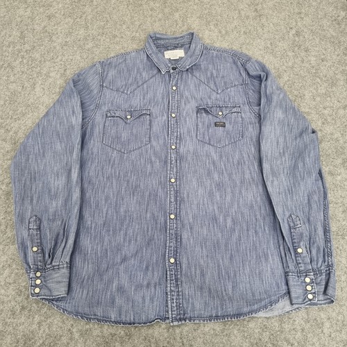 Ralph Lauren Hemd Herren XXL Blau Denim & Supply Leinen Western Pearl Snap Cowboy