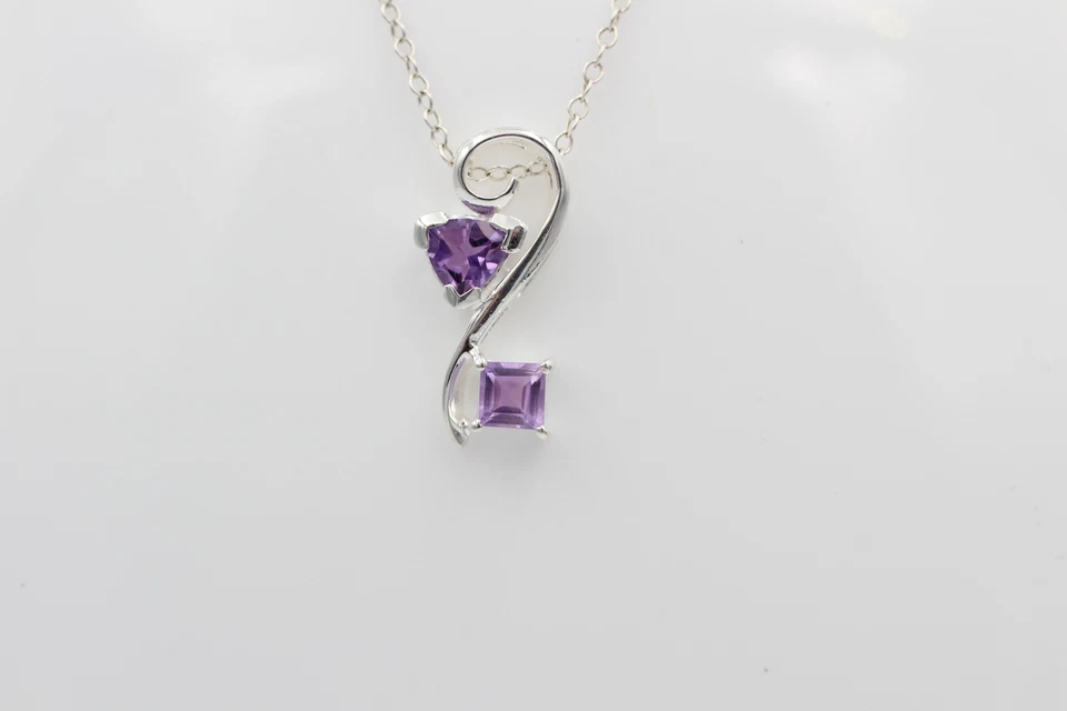 Nobile 1,3 Carati Ametista Design Rimorchio 925 Collier Collana Argento Gioiello - Immagine 2 di 4