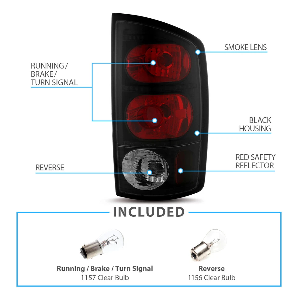 Par de luces traseras negras Smoke Euro 2002-2005 para camioneta Dodge Ram 1500, 2500, 3500 Foto 4 de 4