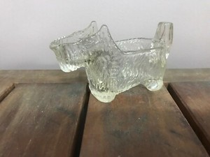 Vintage Scottie Dog Clear Ribbed Glass Creamer or Pipe Holder Or Spoon Holder