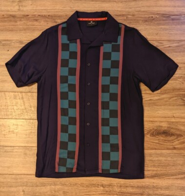 Lazy Oaf Shirt Mens Viscose Navy Retro Check Colorblock SS