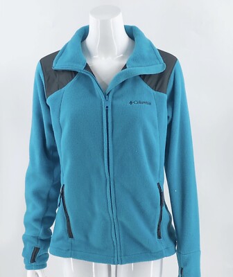 Columbia Womens Fleece Jacket Size Large Teal Blue Black Zip Up