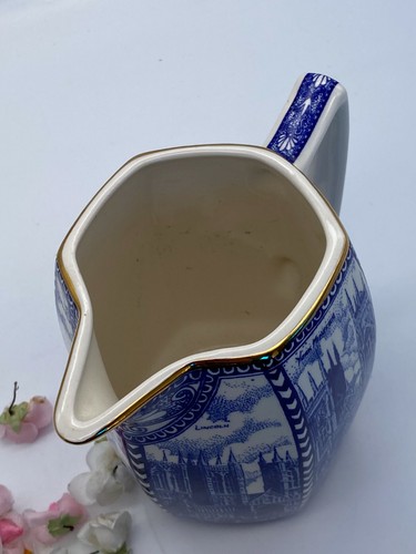 Vintage Porcelain Ringtons Tea Merchants Wade Jug Blue White Gilded - Picture 7 of 8