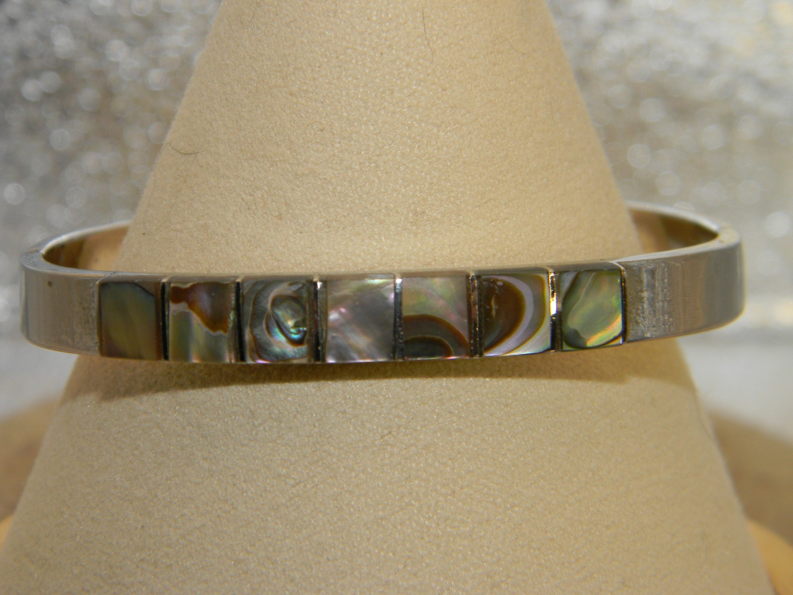 Sterling Silver Abalone Hinged Bangle Bracelet Me… - image 1