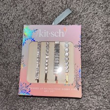 Kitsch Rhinestone Bobby Pins Gold 4 Pc Set New Wedding Prom Hair Pins