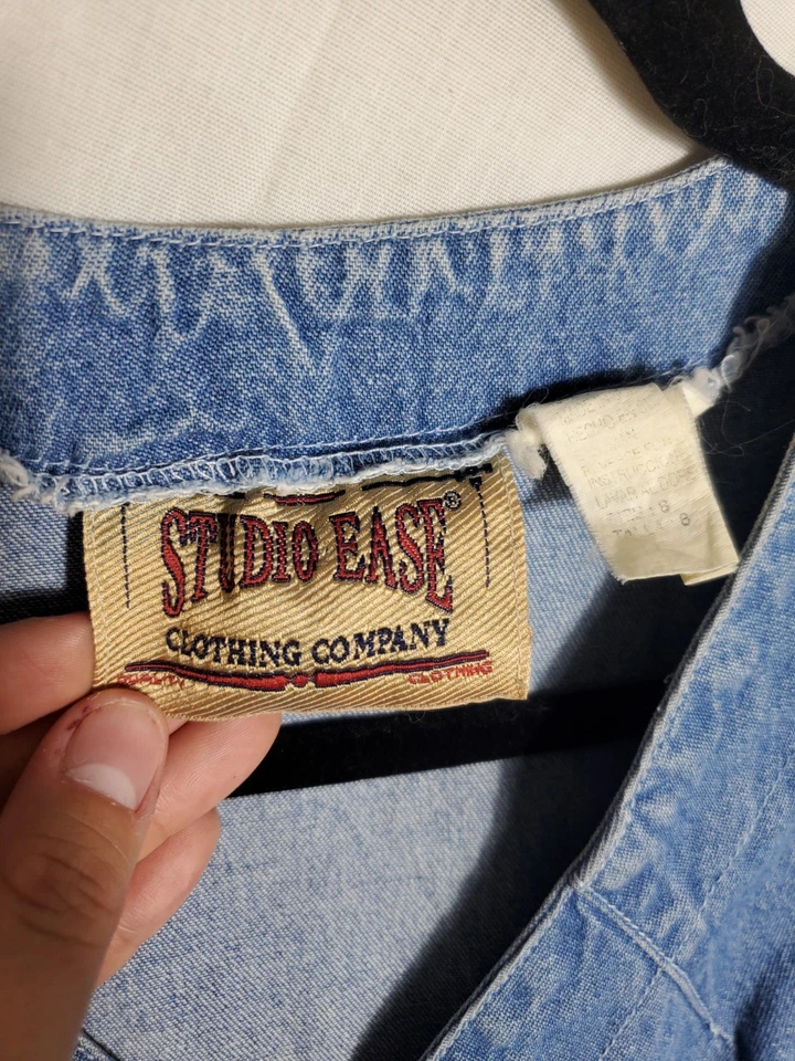 Y2K Vintage STUDIO EASE Denim Button Down Dress Women Size 8 - Image 4 of 4