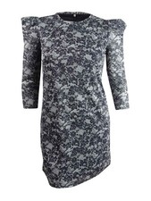 Michael Michael Kors Women's Lace Puff-Sleeve Sheath Dress (L, Black/Silver)