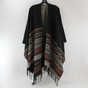Fringed Shawl Black, Gray and Red Tribal Print One Size