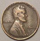 USA 1945-S Lincoln Wheat Cent, 95% Copper, KM-#132 Quick & FREE SHIPPING!