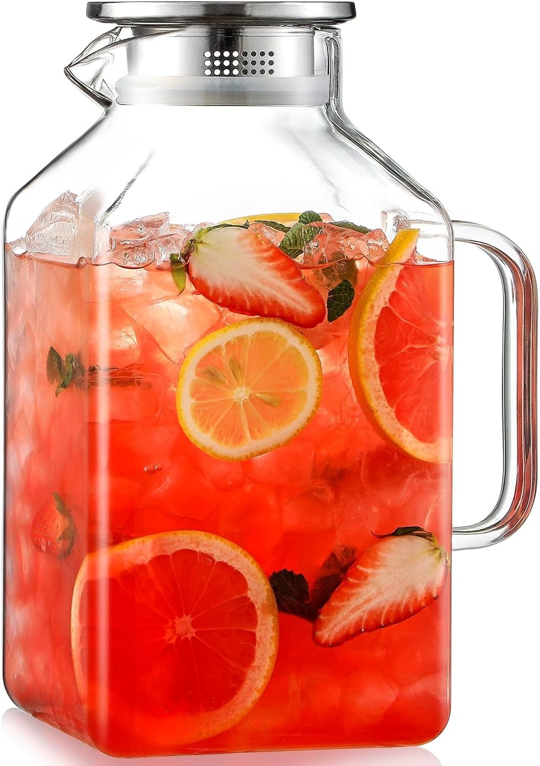 1 Gallon Square Glass Pitcher with Lid and Spout,Borosilicat