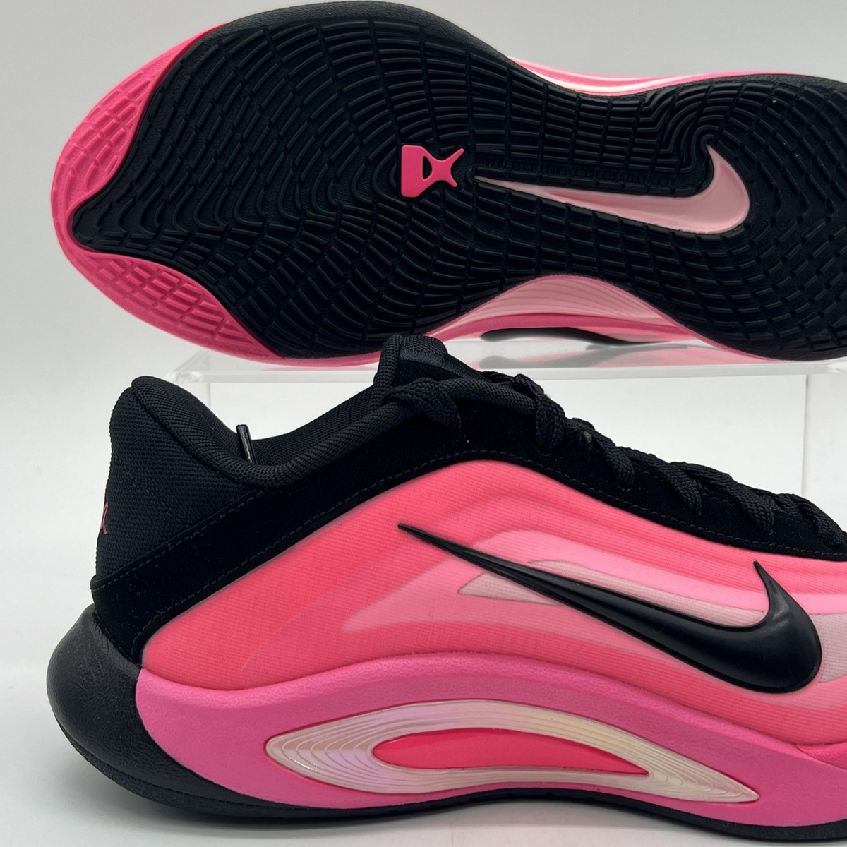 Womens Size 8.5 Nike A'One Leo Light Pink Black Basketball Shoes