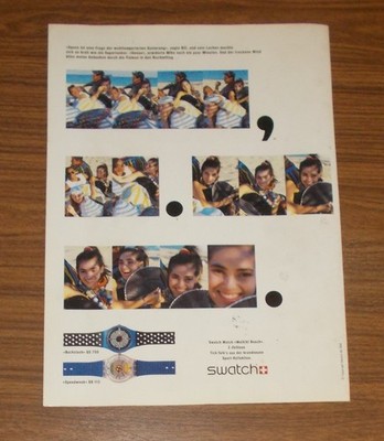 Seltene Werbung vintage SWATCH BACKSLASH & SPEEDWEEK Uhren Waikiki Beach 1988