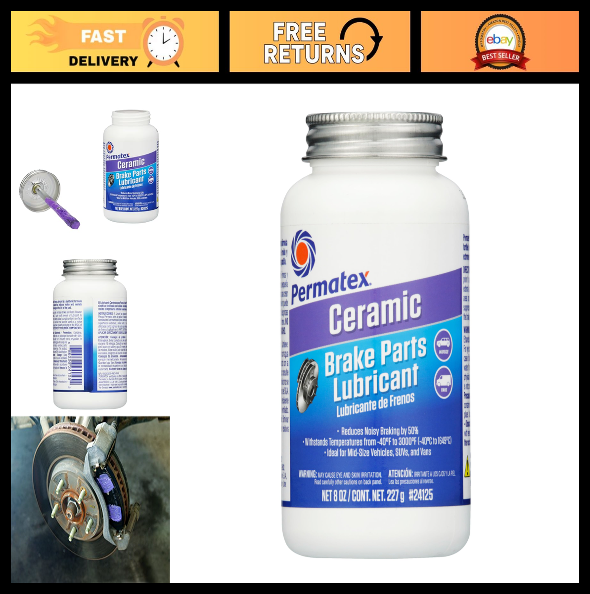 Ceramic Extreme Brake Parts Lubricant 8 oz - High-Performance Grease for  Brakes