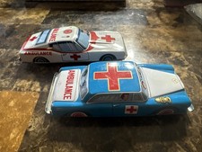 Two Vintage Tin Litho Friction Ambulances 2540 7237 Japan