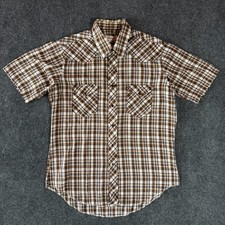 VTG 90s WRANGLER LONG TAILS MADE IN USA PLAID PEARL SNAP WESTERN SHIRT / 16.5