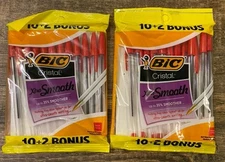 BIC Cristal Xtra-Smooth Red Pens 12-Count Packs NEW Lot Of 3 (36 pens total)
