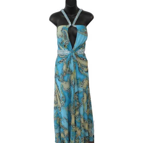 NWT Laffe Jasmine SZ. 12 PAISLEY Sequin Blue Halter Formal Summer Low Back Dress - Picture 13 of 20