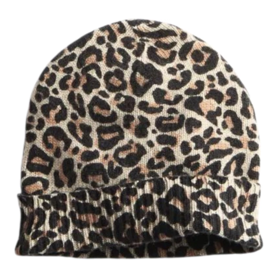 Gorro Charter Club 100 % cachemir estampado de leopardo con puños talla única Foto 2 de 3