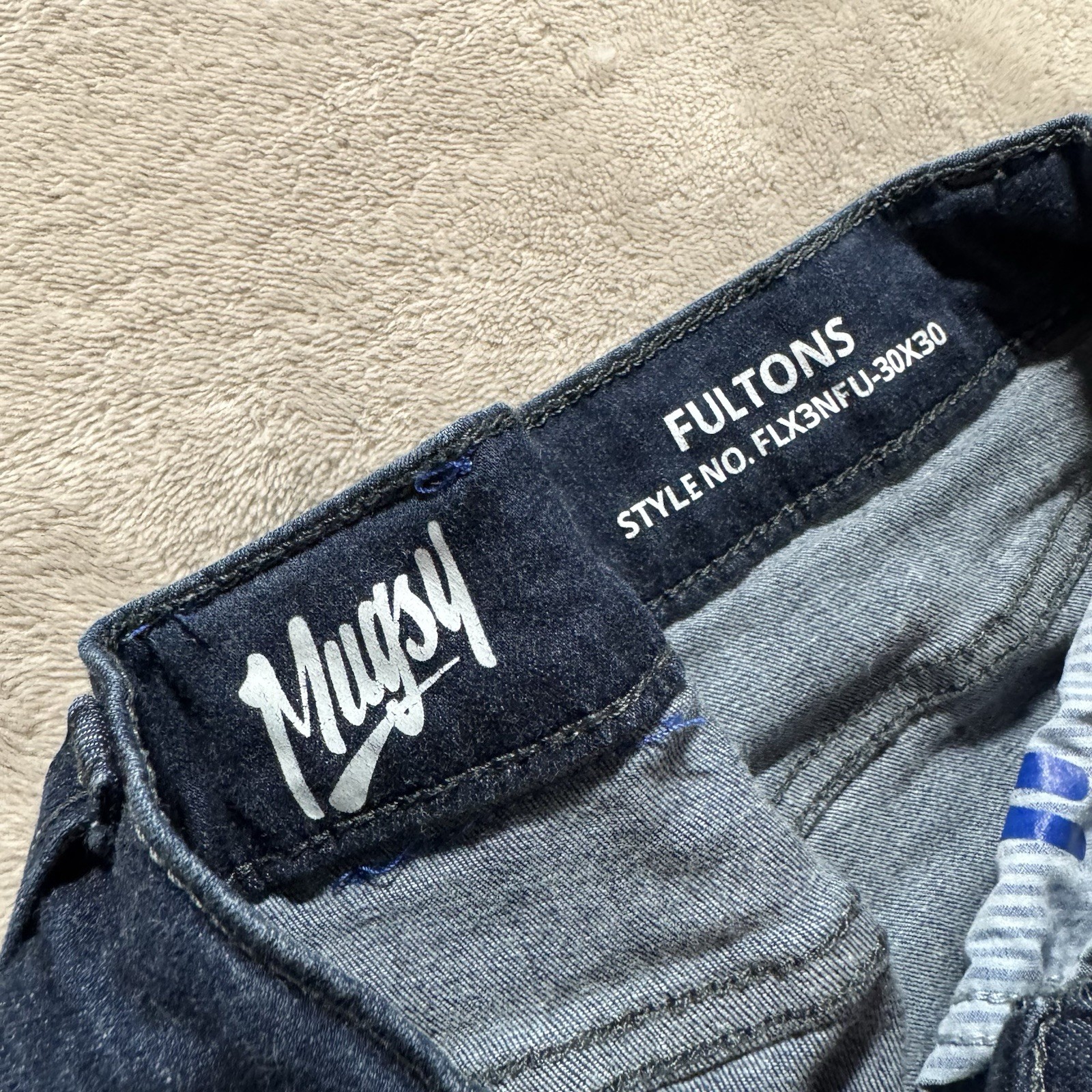 Mugsy Jeans Mens 30x30 Blue Denim Fultons Dark Wash Straight Stretch Flex Pants