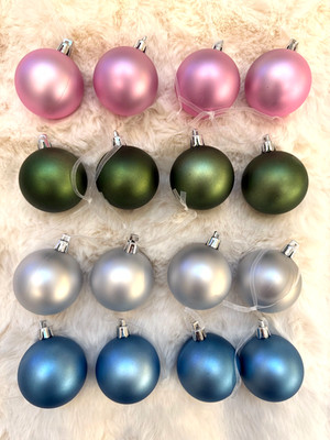 Set of 16 Contemporary 2.25'' Bauble Christmas Ornaments Blue Silver Green Pink