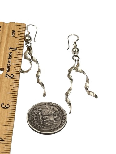 Silverly 925 Sterling Silver Dangly Earrings Long Spiral Twist Ribbon Wavy - Picture 5 of 5