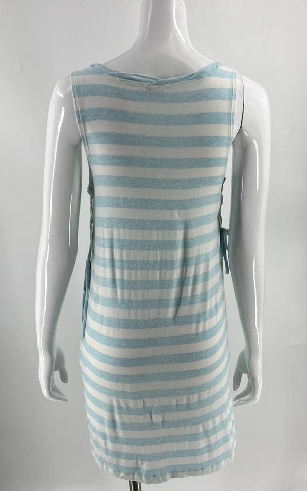 Espléndido Traje de Baño Vestido de Encubrimiento Talla Pequeña Azul Blanco Rayas Con Cordones Lados Foto 4 de 4