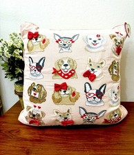 VALENTINES DAY DOGS THROW PILLOW SHIMMER PINK EMBROIDERED 18X18 NOVELTY PUPPIES