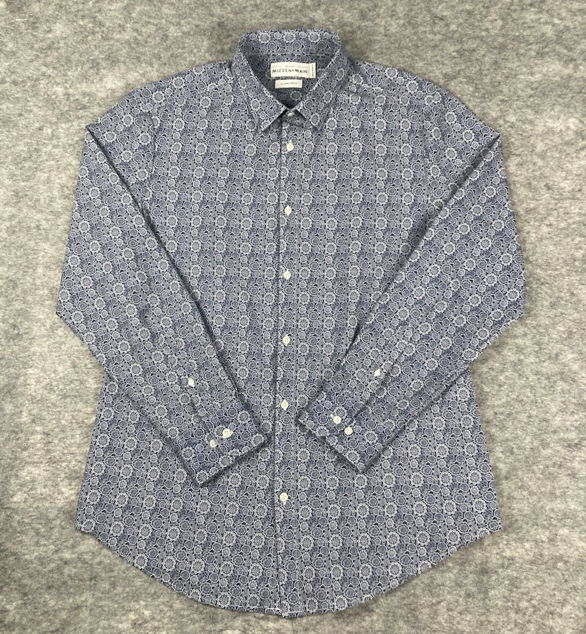 Mizzen + Main Mens Shirt XL Floral Paisley Print Blue Trim Fit Performance