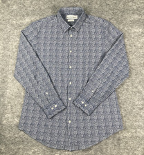 Mizzen Main Mens Shirt XL Floral Paisley Print Blue Trim Fit Performance