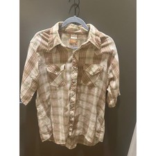 Vintage Ely Plains Rider Mens Plaid Western Pearl Snap Short Sleeve Shirt Green