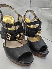 Michael Kors Sandals Black Women  s Size 7M Genuine Leather 5" Heel