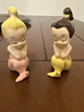 Vintage MERMAID Macrame Porcelain Ceramic Beads Rare 4.5" Lot of 2 EUC