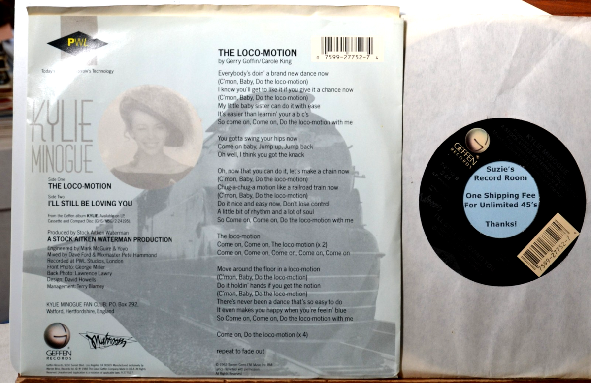 Kylie Minogue The Loco-Motion Picture Sleeve & NM Pop Rock Teen 45