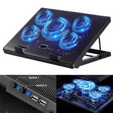 5 Fan Laptop Cooling Pad Slim Stand Notebook PC Quiet Cooler Fan Speed Adjust