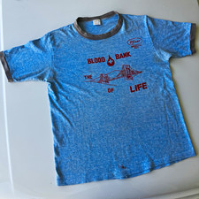 Vintage 1983 Pfizer Brooklyn Blood Bank Ringer T Shirt USA Made Medium NYC Japan