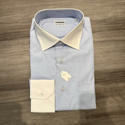 Lorenzini Italy Sky Blue White Contrast Winchester Banker Dress Shirt 16 41 NEW